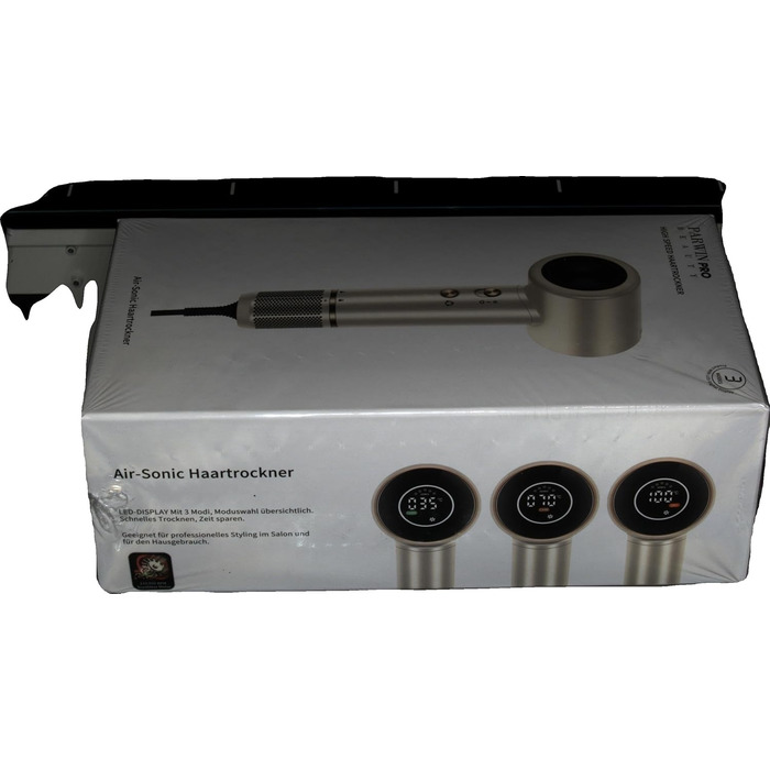 Фен Air-Sonic PARWIN PRO BEAUTY з HD-LED дисплеєм, безщітковий мотор 110 000 об/хв, 200 млн негативних іонів, потужний повітряний потік 25 м/с, швидке сушіння, тихий, шампань-сріблястий