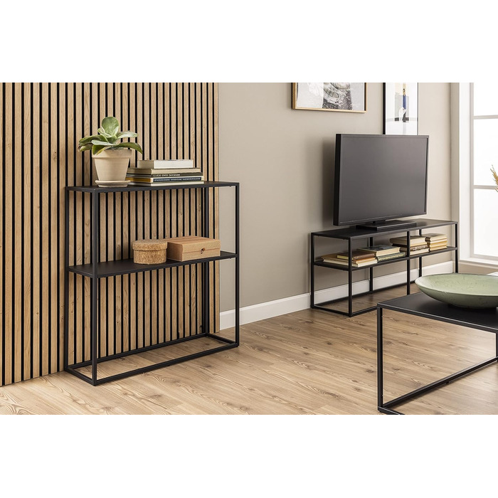 Консольний стіл AC Design Furniture Nino з металу, чорний, індустріальний стиль, з 1 полицею, для вітальні та передпокою, 79,5x80,5x26 см