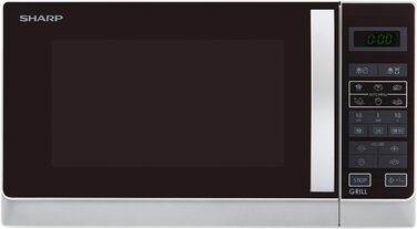Мікрохвильова піч з грилем Sharp R742INW, 25 л, 900 Вт, срібляста, LED-дисплей, 8 програм, розморожування за вагою, дитячий захист, енергозбереження
