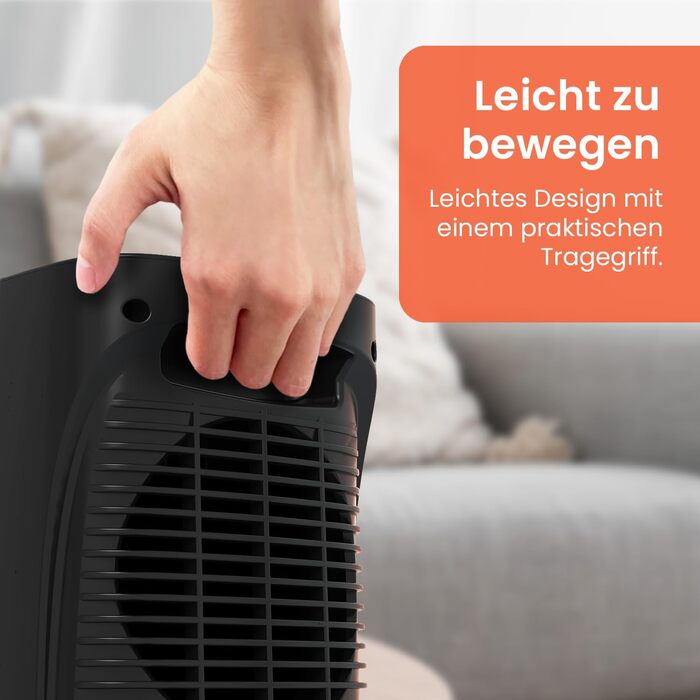 Про Breeze 1800W міні керамічний обігрівач з двома рівнями потужності, автоматичним гойданням та режимом охолодження для ванної, вітальні, офісу, тераси - Чорний