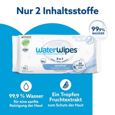 Дитячі вологі серветки WaterWipes Original, 99.9% води, гіпоалергенні, без віддушок, 1080 шт (18 пачок по 60 шт)