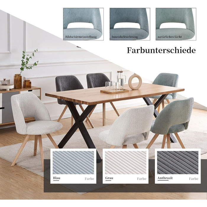 Комплект стільців B&D home Mary 2 шт, антрацит, сучасний м'який кухонний і офісний стілець з корду для вітальні, їдальні, спальні, в стилі модерн та кантрі