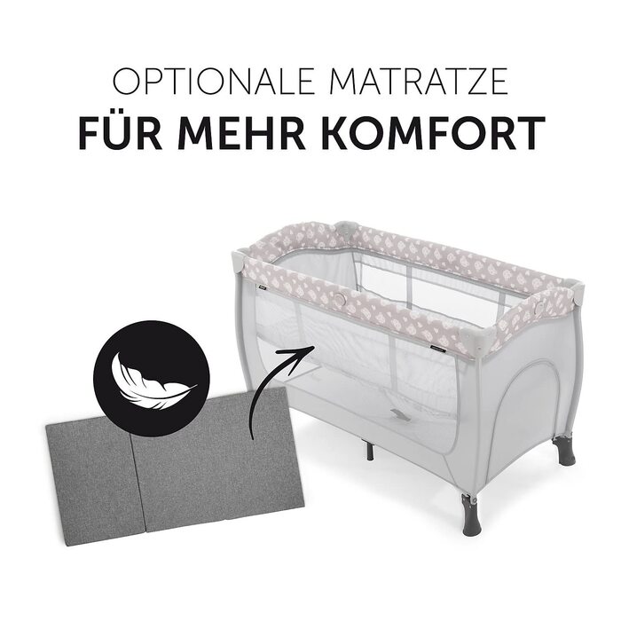 Дитяче туристичне ліжечко Hauck Sleep N Play Center Teddy Grey з люлькою для новонароджених, пеленатором, сумкою для транспортування, колесами, лазом, компактне складання, для малюків від народження до 15 кг