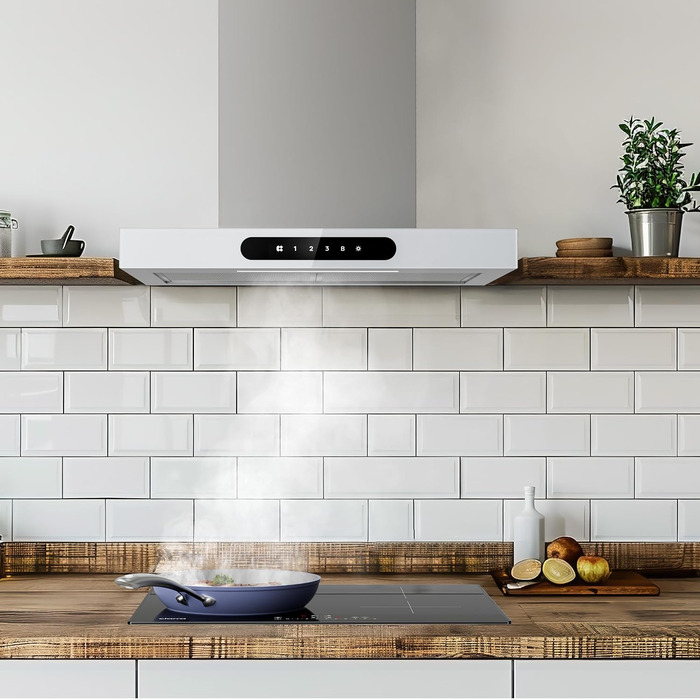 Витяжка для кухні CIARRA CBCS6102 60см, біла: продуктивність 650м³/год, клас A+++, сенсорне керування, з вугільним фільтром CBCF003, режим рециркуляції та відведення