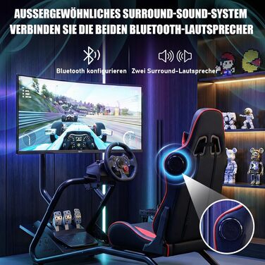 Ігровий симулятор GTPLAYER Cockpit для керма з 3D-стереодинаміками, тримачем для монітора, педалей та важеля КПП, регульований (Червоний)