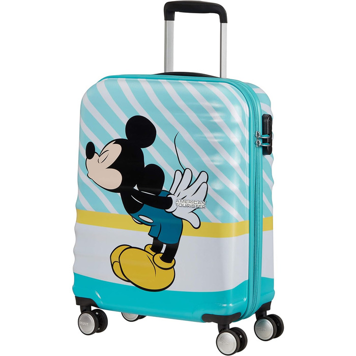 Дитяча валіза American Tourister Wavebreaker Disney Mickey Blue Kiss 55 см 36 л, багатобарвна, жорсткий чемодан на колесах, спінер для дітей