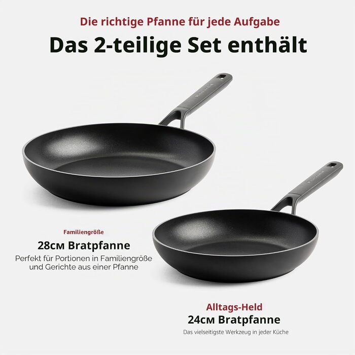 Набір сковорідок KitchenAid Classic для індукційних плит (20, 24, 28 см), з керамічним антипригарним покриттям без PFAS, анодований алюміній, чорний