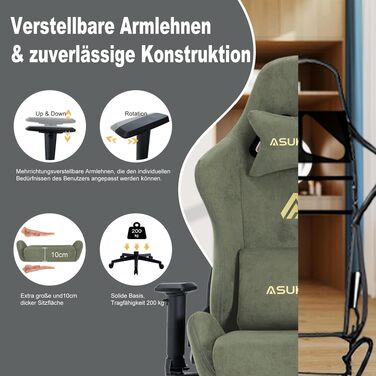 Ігрове крісло Ergonomic Gaming Stuhl — ергономічний офісний стілець з масажною підтримкою попереку, підставкою для ніг та дихаючої тканини, зелене