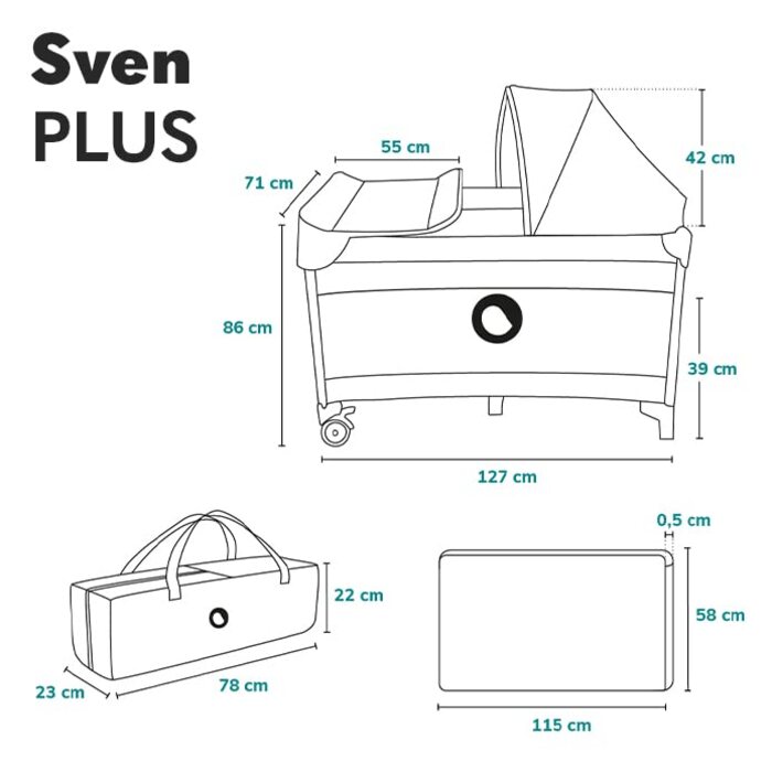 Дитяче ліжечко-манеж Lionelo Sven Plus 4 в 1 з пеленатором, москітною сіткою, бічним входом і сумкою, для дітей від народження до 15 кг, складане