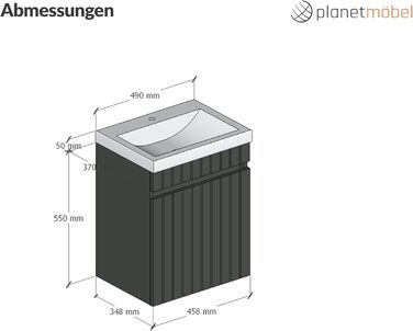Набір меблів для ванної кімнати Planetmöbel Cosmia: тумба під раковину 50x60x35 см, раковина з кераміки антрацитового кольору з дверцятами