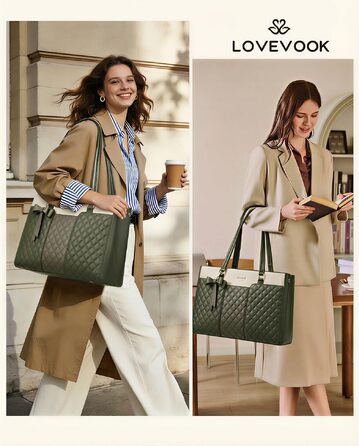 Жіноча сумка-шопер LOVEVOOK для ноутбука 15.6 дюймів, велика робоча сумка з екошкіри для офісу, навчання та бізнесу (фісташковий)