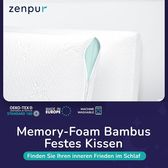 Подушка ортопедична для шиї ZenPur 40x60x13 см (2 шт) з піни Memory Foam - сертифікат Oeko-TEX