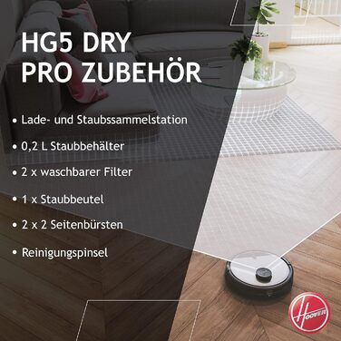 Робот-пилосос Hoover HG5 з лазерною навігацією, автоматичним очищенням, станцією для збору пилу, керуванням через додаток, складанням карт та розкладом прибирання, сенсорами перешкод, самостійним спорожненням і зарядною станцією [HG550DP]