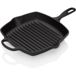 LE CREUSET Сковорода-гриль з чавуну, квадратна, 26 см, для всіх типів плит (включно з індукційними), 2,86 кг, чорна матова, 20183260000422 Meringue