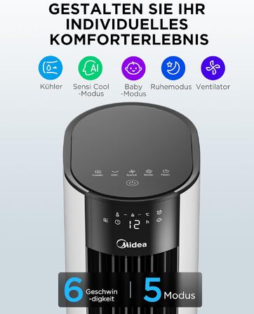 Мобільний випарний охолоджувач повітря Midea Sensicool 7л з сенсорним дисплеєм (білий)