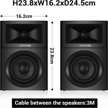 Акустичні колонки Sanyun SW203 4.0 - 60W, 4-Way, DSP, 3D звук, USB/Bluetooth 5.4, AUX, для студії (Чорний)