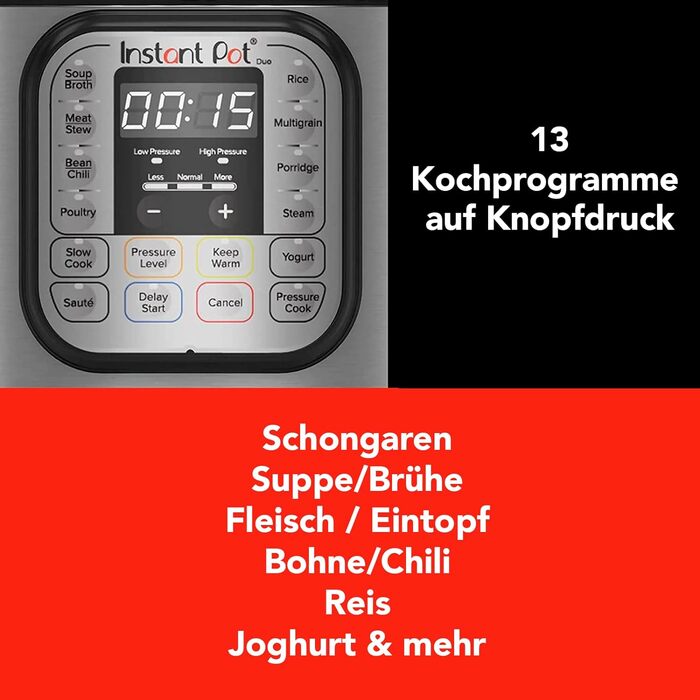 Електрична мультиварка Instant Pot Duo 80, 7,6 л, 1200 Вт, нержавіюча сталь, 7-в-1: скороварка, повільноварка, рисоварка, сотейник, йогуртниця, пароварка та стерилізатор, срібляста