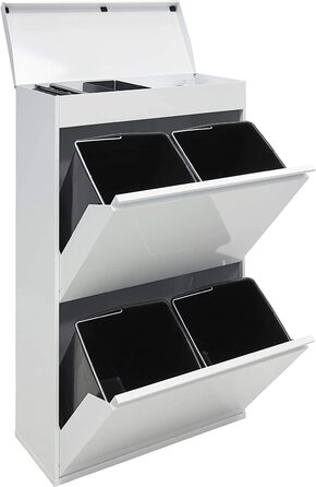 Сортувальна система для сміття ARREGUI Top CR621-B, сталева, 4 секції, з кришкою і коробкою для зберігання, 4 знімні контейнери по 17 л, біла, для кухні