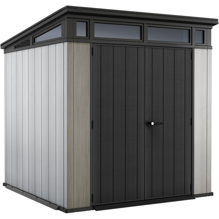 Сарай садовий Keter Artisan 7x7 з підлогою, похилим дахом, подвійними дверями та вікном, 214x218x226 см, 8.3 м³, сірий - для зберігання на вулиці