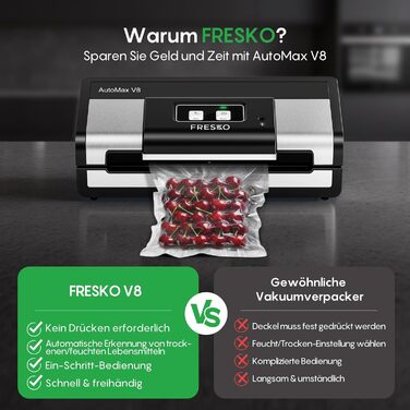 Вакууматор FRESKO Automatik для продуктів: автоматичний вакуумний пакувальник з турбо-потужністю 18л/хв, керування однією кнопкою, комплект з 2 рулонами для пакетів