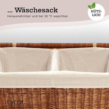 Кошик для білизни Lycce 120 л, 2 секції, плетений, білий, 67x33x56 см