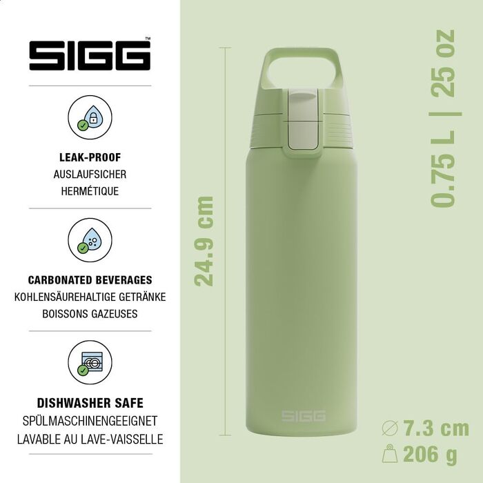 Сталева пляшка для води Sigg Shield ONE для газованих напоїв, герметична, BPA-free, Eco Green Pastel, 0.75 л