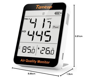 Монітор якості повітря Temtop S1: вимірювач PM2.5, AQI, температури та вологості, для дому та офісу, подовжений термін роботи батареї (60 днів)