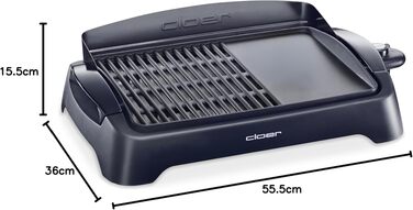 Електрогриль Cloer 656 Barbecue – настільний гриль з антипригарним покриттям, 2000 Вт, чорний, площа 43x30.5 см