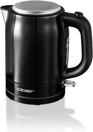 Електрочайник Cloer 4510, 1 л, нержавіюча сталь, 2200 Вт, чорний, індикатор рівня води, захист від перегріву