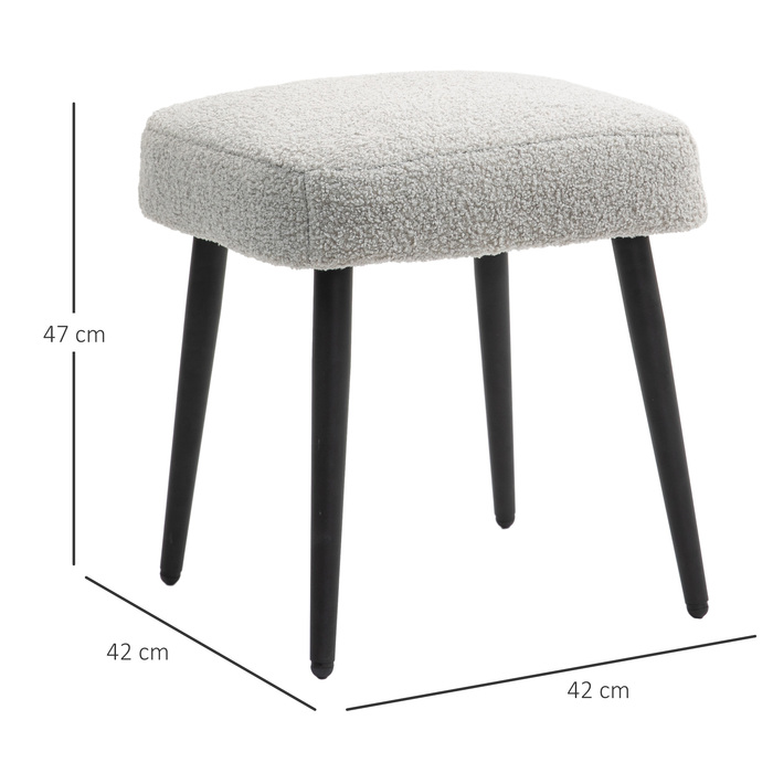 HOMCOM Footstool Квадратний табурет з кашеміровим виглядом, підставка для ніг зі сталевими ніжками, ідеально підходить для вітальні та спальні, світло-сірий