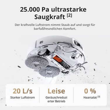 Робот-пилосос DJI ROMO S з функцією миття підлоги, 25 000 Па потужність всмоктування, розпізнавання перешкод рівня дрона, два робочі руки, 200 днів без обслуговування, автоматичне очищення та сушіння моп-насадки (DJI ROMO A (версія з баком для води))