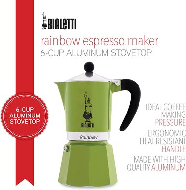Кавоварка Bialetti Rainbow, алюмінієва, зелена, 6 чашок