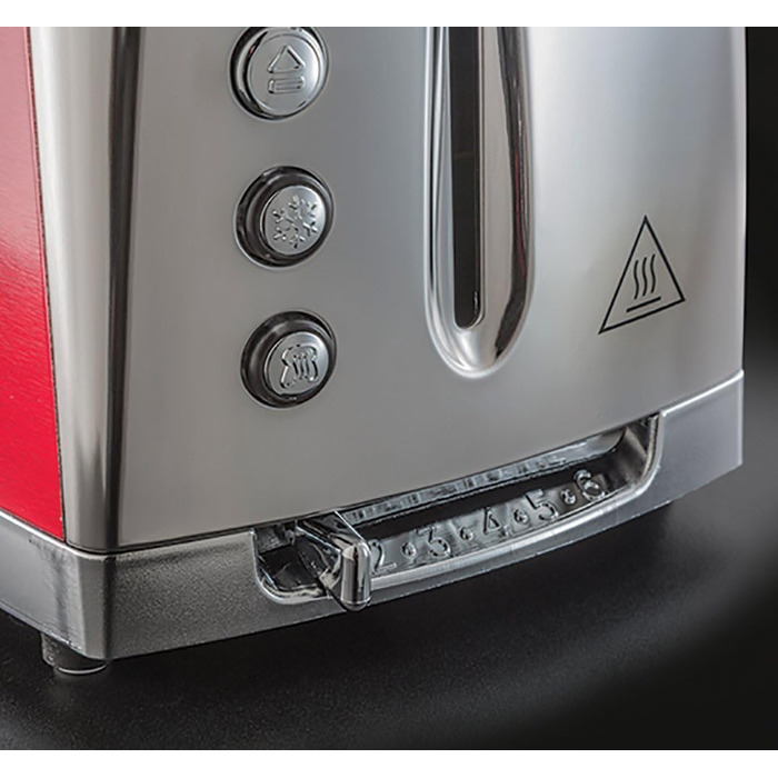Тостер Russell Hobbs Luna Edelstahl Red на 2 тости, нержавіюча сталь, 6 режимів, розморожування, підігрів, підйом тостів, 1550 Вт
