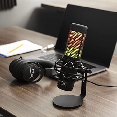HyperX QuadCast S – RGB USB конденсаторний мікрофон для ПК, PS4, Mac, із захистом від вібрацій та ударів, поп-фільтром, для ігор, стрімінгу, подкастів, Twitch, YouTube, Discord