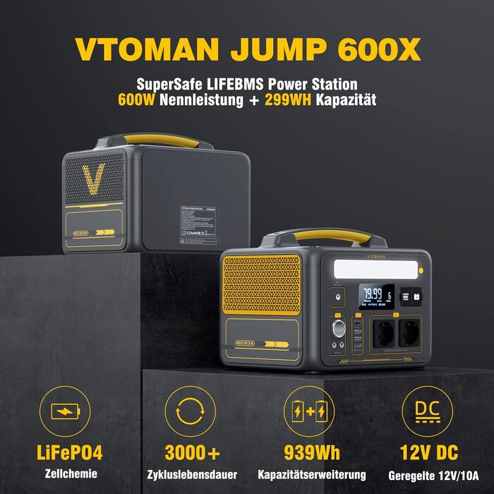 Портативна електростанція VTOMAN Jump 600X, ємність 299 Wh, номінальна потужність 600 W, пікова потужність 1200 W