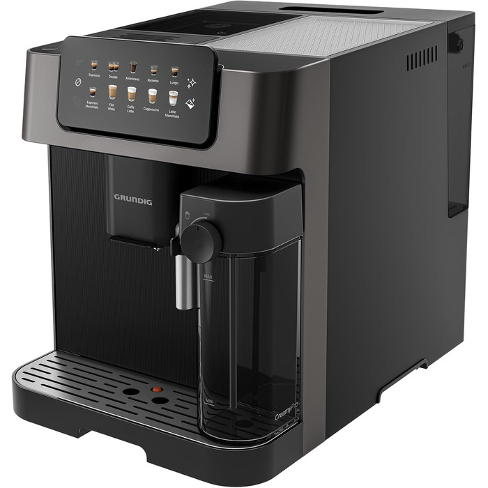 Кавомашина автоматична Grundig KVA 7230, 19 бар, сталева кавомолка (13 ступенів), капучинатор, підігрів чашок, чорний/сріблястий