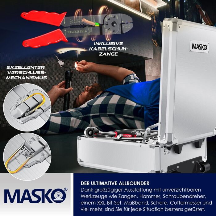 Набір інструментів MASKO 1400 предметів в алюмінієвому кейсі на колесах для дому, авто та хобі | Професійний інструментальний візок