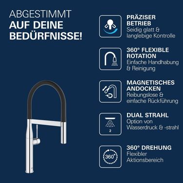 Змішувач кухонний GROHE Essence з висувним душем, поворотний 360°, хром - 30294000