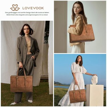 Жіноча сумка LOVEVOOK для роботи та ноутбука 15.6 дюймів, коричнева тиснена шкіра, середній розмір