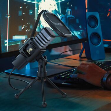 USB конденсаторний мікрофон TONOR TC30 з підставкою, поп-фільтром та павуком, кардіоїдна діаграма, для стрімінгу, подкастів, озвучування, сумісний з ПК, ноутбуком