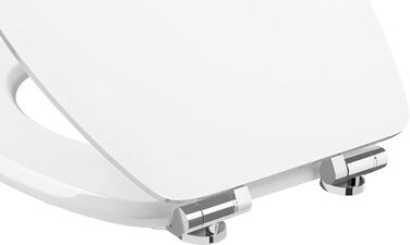 Унітазне сидіння Cornat Prime White Steel, дерев'яний сердечник, автоматичне закривання, швидке кріплення, білий з сріблястою окантовкою
