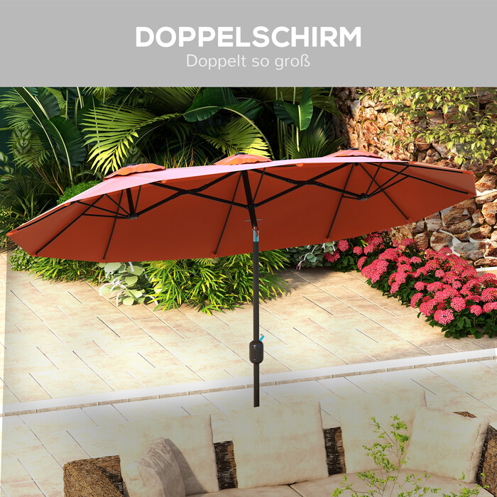 Сонячний парасоль, садовий парасоль, регульований нахил, з ручним механізмом, захист від вітру, поліестер + сталь, бордовий, 295 x 152 см
