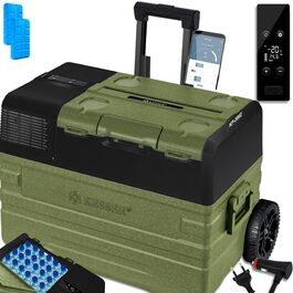 Автомобільний компресорний холодильник KESSER 42L з Wi-Fi, 12/24/230V, до -20°C, колеса, телескопічна ручка, хакі + 2 акумулятори холоду