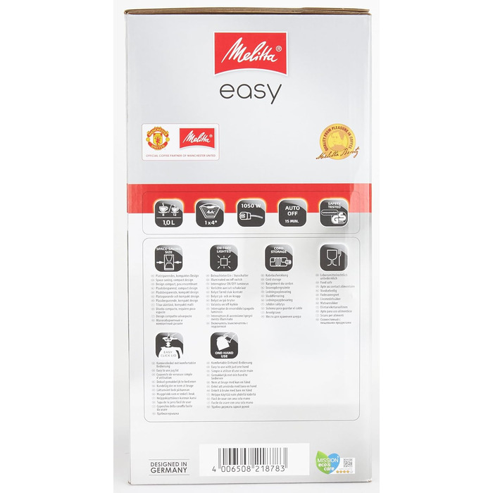 Кавоварка Melitta Easy Therm з термокувшином, фільтраційна, до 8 чашок, чорна, з функцією захисту від капання
