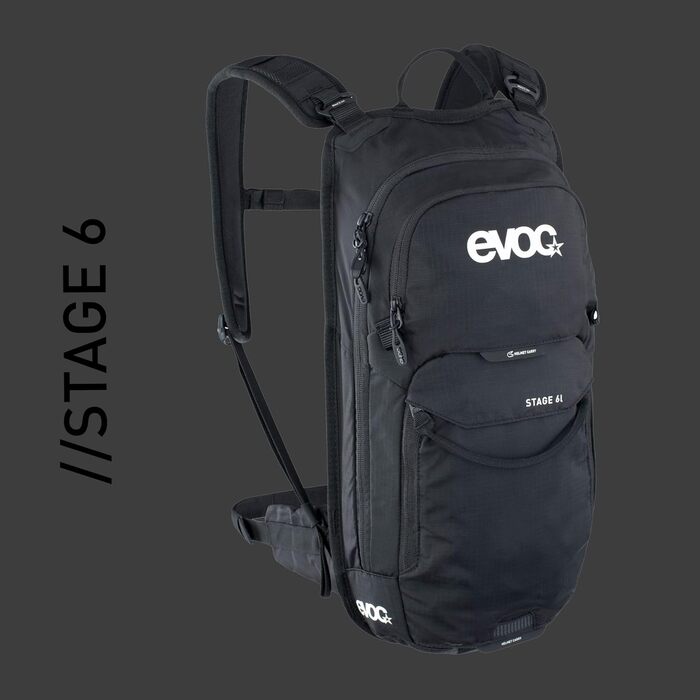 Рюкзак EVOC STAGE 6 чорний, з регульованими лямками BRACE LINK, системою вентиляції AIR FLOW CONTACT, відділенням для інструментів, без гідратора, універсальний розмір