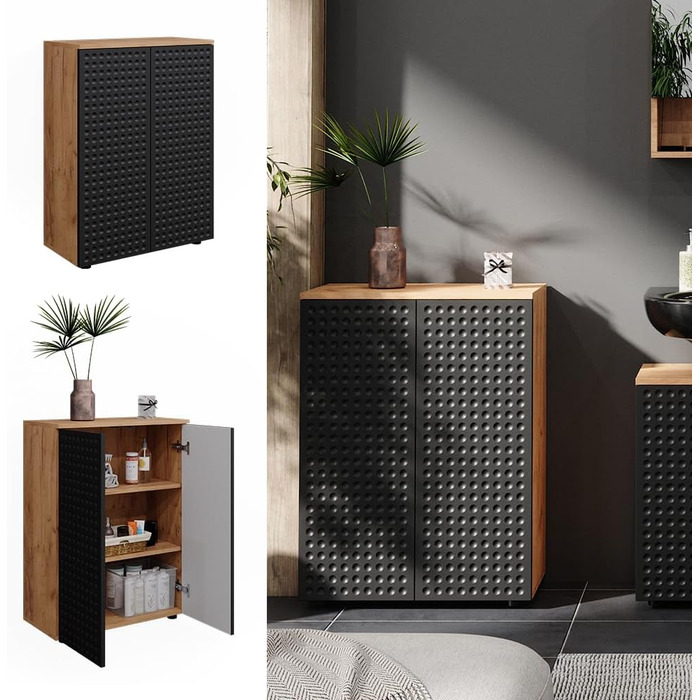 Шафа для ванної Vicco Irma, золота дубова/антрацит, 60x81 см, антрацит з візерунком