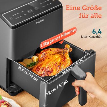 Аерофритюрниця COSORI Dual Blaze XXL 6,4 л з Wi-Fi, 12 програм, 1700 Вт, темно-сіра, книга рецептів