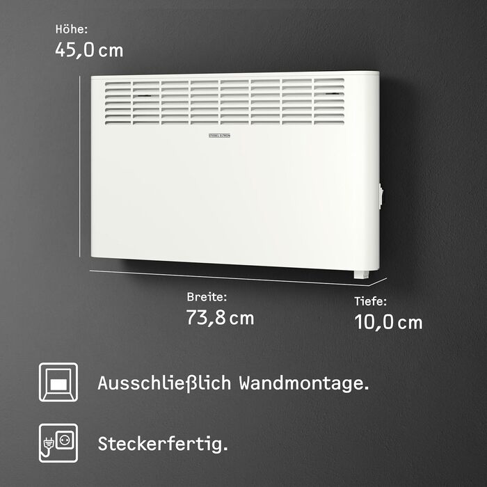 Електричний конвектор STIEBEL ELTRON CNS 2000 Plus LCD, 2 кВт, для 25 м², білий, енергозберігаючий, металевий корпус, LCD-дисплей, тижневий таймер, TÜV сертифікат