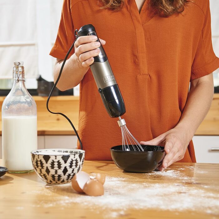 Блендер занурювальний BLACK+DECKER BXHBA1000E 3-в-1, 1000 Вт, 20 швидкостей + турбо, нержавіюча сталь, чорний