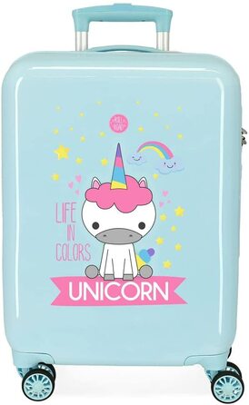 Дитяча валіза Roll Road Little Me Єдиноріг бірюзова, 38x55x20 см, ABS, жорсткий корпус, кодовий замок, 34 л, 2,5 кг, 4 подвійні колеса, ручна поклажа